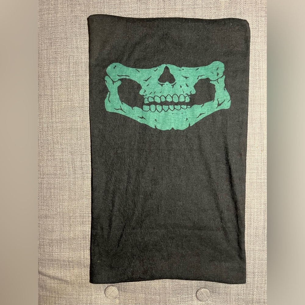 Brand New Black Cotton Ski Mask with a Green Skull